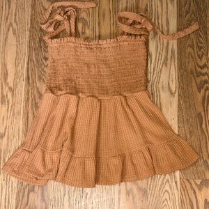 Papercrane Smocked Waffle Knit Tie-Strap Peplum Top - XS / Small